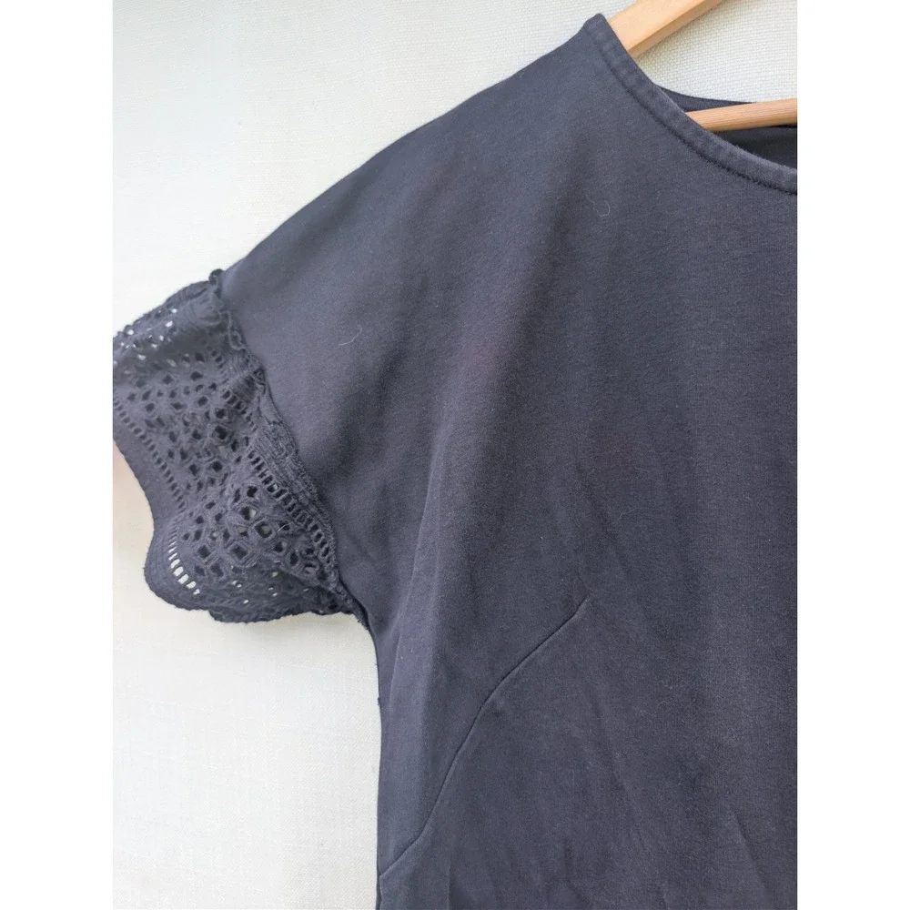 TALBOTS Shift T Shirt Dress Womens 2X Navy Blue Cotton Eyelet Crochet Sleeve‎